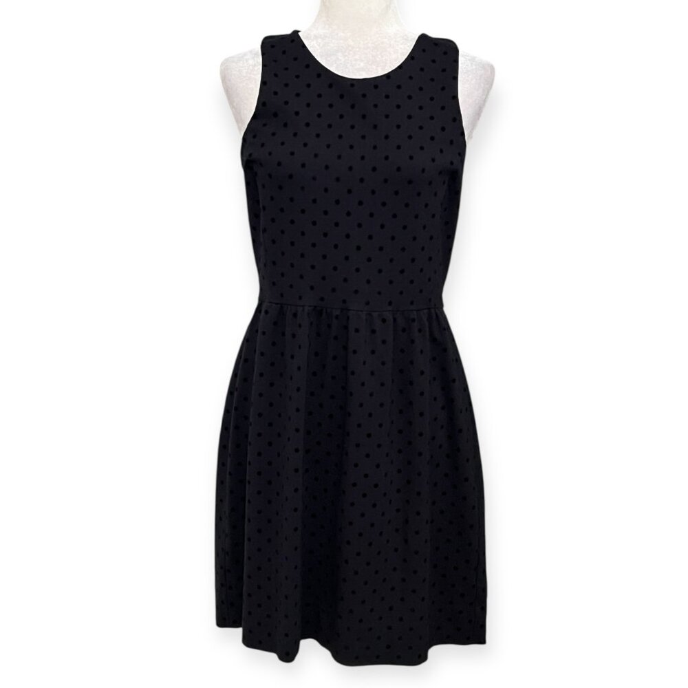 J.Crew Black Polka Dot Sleeveless Fit Flare Dress Stretch Size M